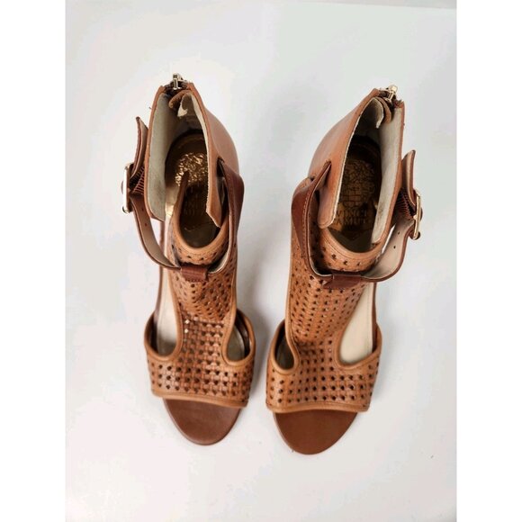Vince Camuto Womens Brown Woven Leather Peep Toe Sandal Cone Heel size 8.5 - Picture 6 of 15